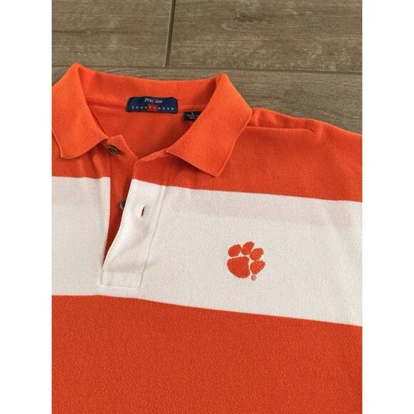 VTG Clemson Tigers Polo Men’s Large Orange White Striped 1980s NCAA